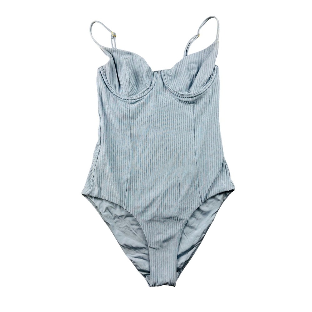 Onia One Piece‎ Swimsuit Women S/P Blue Ribbed Underwire Textured Bathing Suit